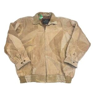 Vintage Giovanni Navarre Suede Leather Bomber Jacket Men’s XL Patchwork Beige